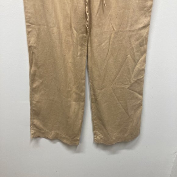 Lauren Ralph Lauren linen tan wide leg pull on pant 4 - Picture 2 of 8